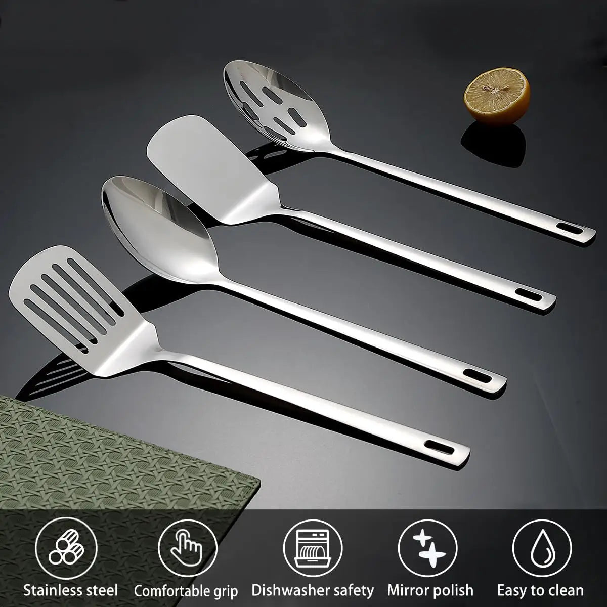 Top Quality Stainless Steel Kitchen Utensils Set 4pcs Spatulas Set Cooking Spoon Food Serving Cooking Utensils Set Kitchen Tool