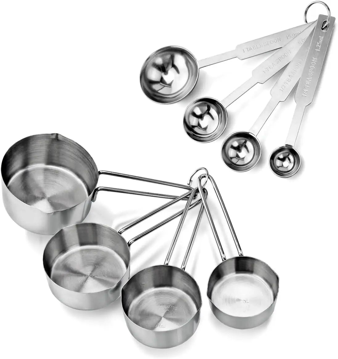 Hot Sale Stainless Steel Measuring Cups and Spoons Set Of 8 Combo for Kitchen Baking Cake Measure Dry or Liquid Ingredients