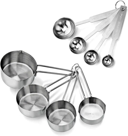 Hot Sale Stainless Steel Measuring Cups and Spoons Set Of 8 Combo for Kitchen Baking Cake Measure Dry or Liquid Ingredients