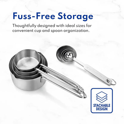 Hot Sale Stainless Steel Measuring Cups and Spoons Set Of 8 Combo for Kitchen Baking Cake Measure Dry or Liquid Ingredients